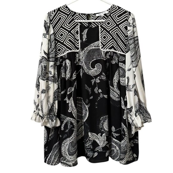 Rose+Olive Floral Paisley Long Sleeve Flowing Blouse Ruffle Sleeves Size 2X Boho - Picture 1 of 11